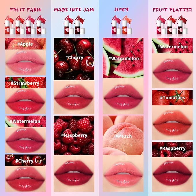 Lip Tint Stain Set, Korean Water Tint Lightweight Non-sticky, Waterproof Long Lasting Liquid Blush & Lip Stain, Transfer-Proof, Matte Finish Lip Color Makeup (fruit platter)
