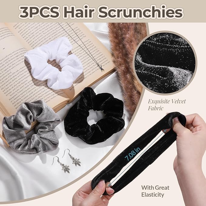 LEOBRO Spa Headband for Skin Care and Makeup, Women Teen Girls Headband for Washing Face, with Hair Bands, Hair Scrunchies, Black & White & Gray