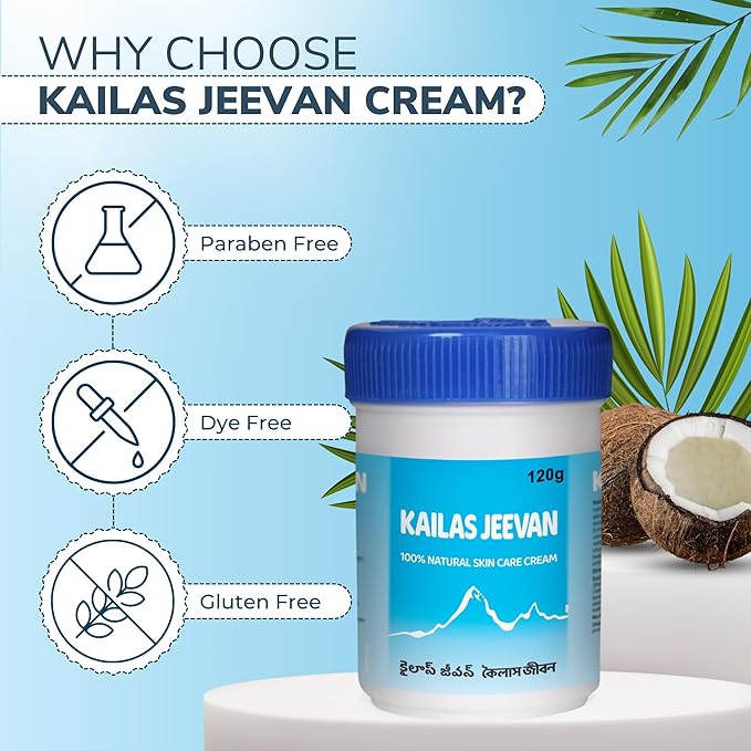 Kailas Jeevan Herbal & Natural Skincare Cream - 100% Natural Face Cream, Chemical-Free Cream, Skin Moisturizing Cream, Cracked Heels & Skin Soothing Cream, Skin Nourishing & Hydrating - 120g (3 Pack)
