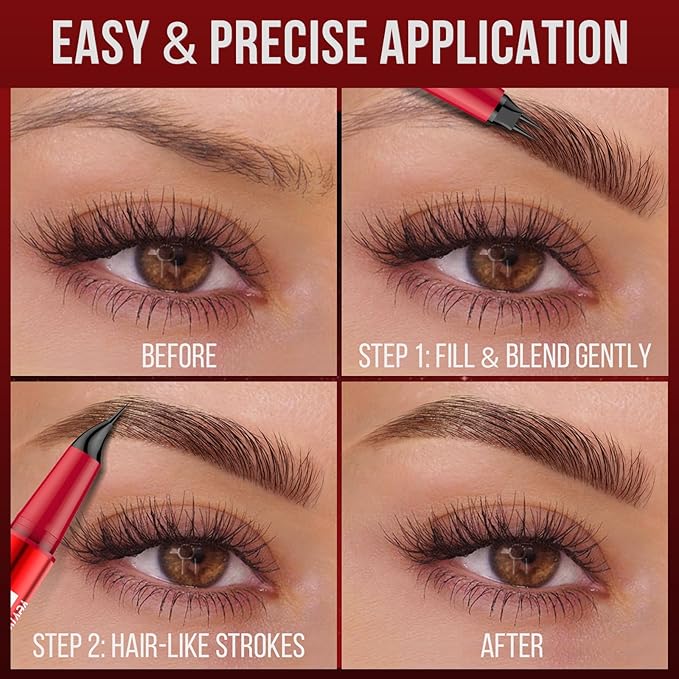 Vevivia Eyebrow Pencils for Women - Eyebrow Pen with Dual-Brush-Tip & Curved Tip for Natural Fuller-Looking Brows, Precise Hair-Like Strokes for All Brow Types, Last All-Day Brow Makeup, Light Brown