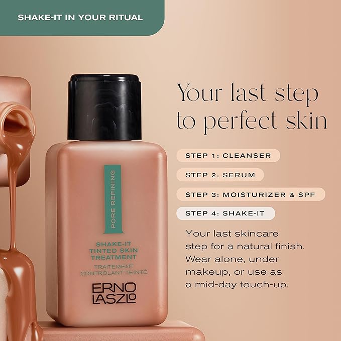 Erno Laszlo Shake-It Tinted Skincare Treatment, Deep Face Tint for Deeper Complexions, Beautiful Skin Tone, Controls Oil, Natural Matte Finish (3 Fl Oz)