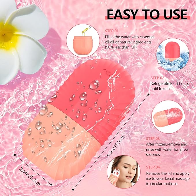Ice Roller for Face and Eye, Silicone Ice Facial Roller Ice Holder, Face Ice Mold Skin Care, Face Icers Reusable Ice Cube Roller for Shrink Pores Anti Wrinkle Reduce Puffiness, Pink