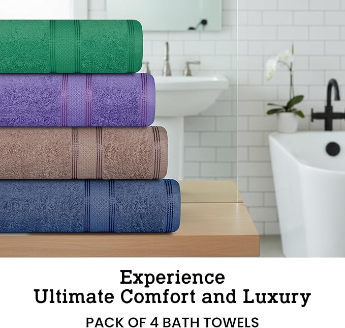 Casa Lino Multicolor II Bath Towels Set of 4 (54" x 27") - Large Bathroom Towel Set - 100% Cotton Towels for Bathroom - Highly Absorbent & Quick Dry Bath Towel Multipack - New Apartment Essentials