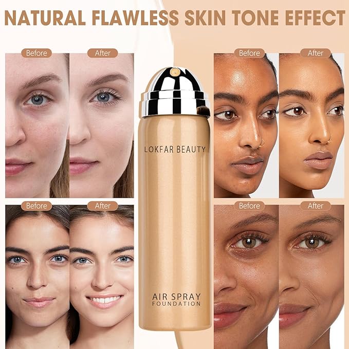 AirBrush Foundation Spray, Silky Mist Foundation Spray Makeup Set with Brush, Full Coverage Foundation for Smooth Radiant Finish, Formula Breathable Lightweight Hydrating | #01 Porcelain