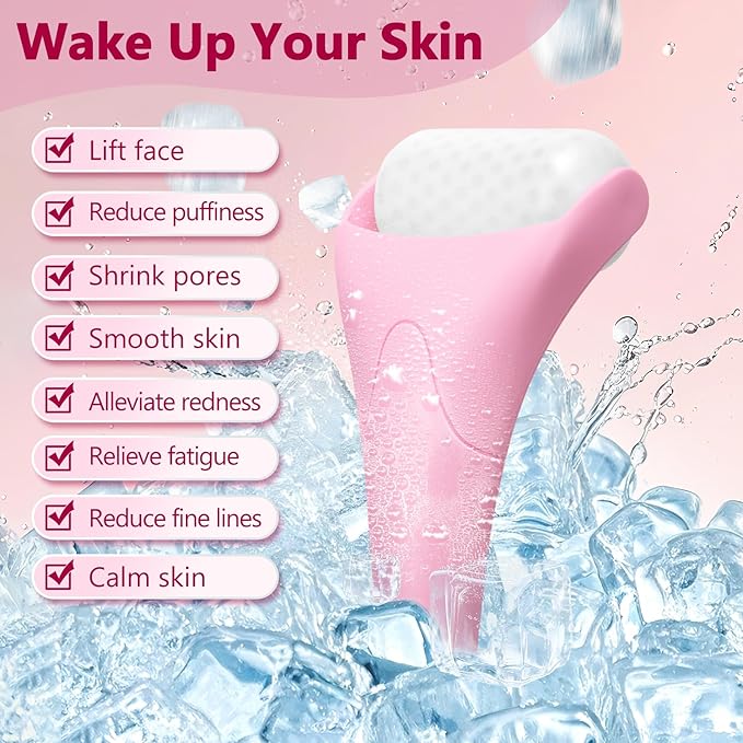 Ice Roller for Face & Eye, Vitamin E Rose Oil & Gua Sha Set, Gua Sha Oil for Face & Body, Reduces Puffiness Relieves Migraines Skin Care Tools, Facial Massager Tool & Self Care Gifts for Women