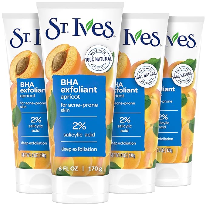St. Ives Acne Control Apricot Face Scrub, Deep Exfoliator Skin Care, Prevents Acne for Radiant Skin, Salicylic Acid Acne Treatment Facial Scrub, Made with 100% Natural Exfoliants, 6 oz, 4 Pack