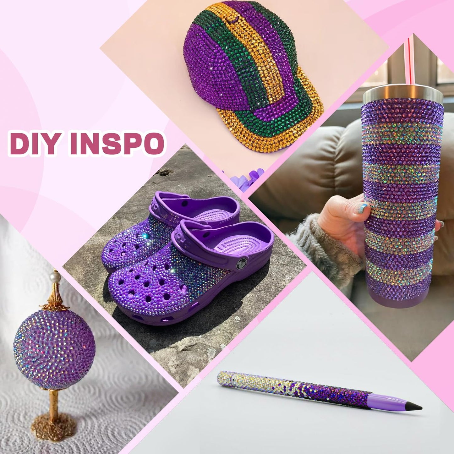 20000Pcs Purple Rhinestones for Bedazzling with 1Pcs B7000 Jewelry Glue, Resin Rhinestones for Crafting Crafts DIY, Bedazzler Kit Gems for Clothing Shoes Tumblers Nail Art Assorted Size 3/4/5/6mm