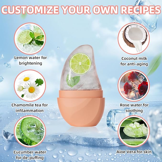 Silicone Facial Ice Cube Roller Massager, Facial Beauty Care Tool, Reusable Face Ice Mold - Brighten Skin, Reduce Puffiness for Face & Eyes (Pink)