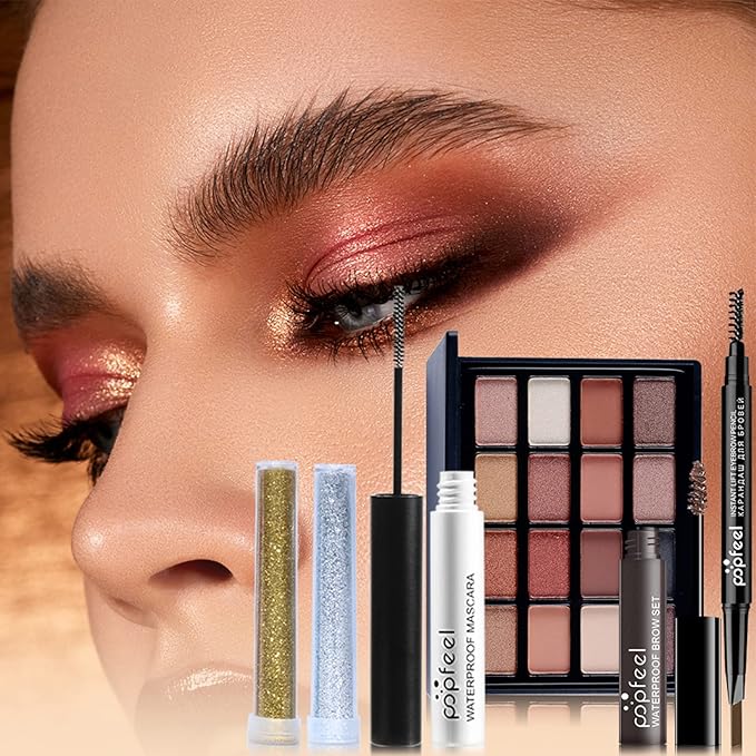 All-in-one Holiday Makeup Gift Set | Full Makeup Kit for Women Multipurpose Essential Bundle Include Eyeshadow Palette Lipstick Blush Concealer Face Powder Eyeliner Mascara Lipgloss Brush