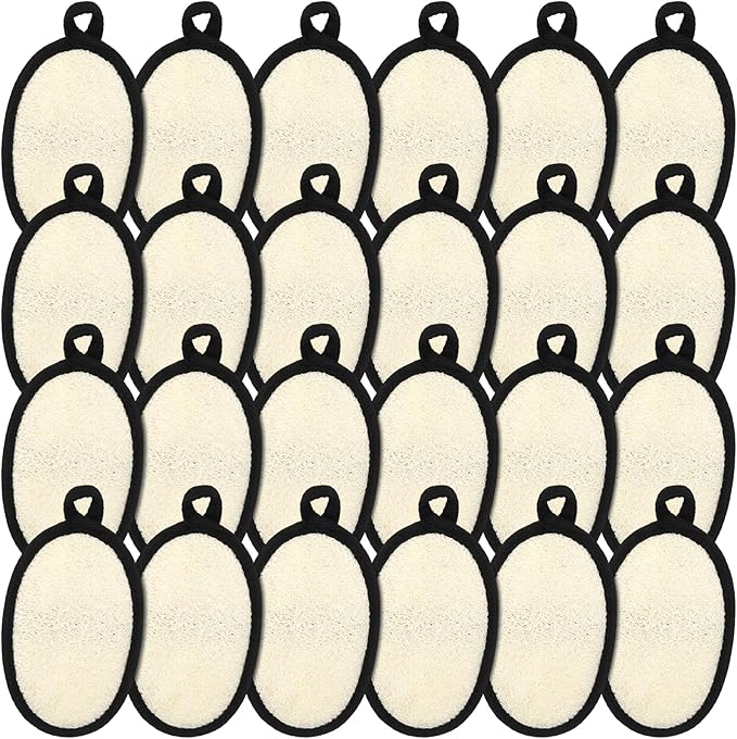 Boao 24 Pcs Loofah Pack Loofah Pads Bulk for Facial Exfoliating Body Bath Shower Mini Sponge Pads Natural Scrubber Brush for Men Women Spa and Travel(Black)