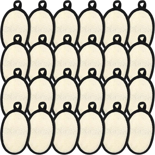 Boao 24 Pcs Loofah Pack Loofah Pads Bulk for Facial Exfoliating Body Bath Shower Mini Sponge Pads Natural Scrubber Brush for Men Women Spa and Travel(Black)