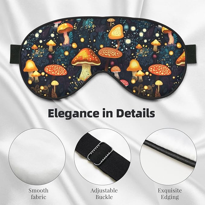 Sleep Eye Mask Mushroom Forest with Lights Sleep Mask for Women Men Comfortable Eye Mask with Adjustable Strap Soft Eye Cover Blindfold for Travel Yoga Nap Shift Work