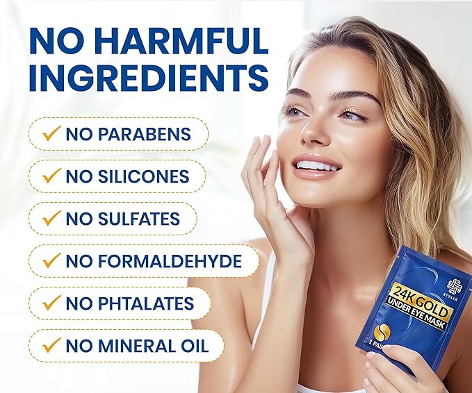 Stylia Under Eye Patches for Puffy Eyes and Dark Circles (20 Pairs) - 24k Gold Under Eye Mask with Vitamin C, Hyaluronic Acid, Pearl Extract - Eye Masks for Dark Circles and Puffiness
