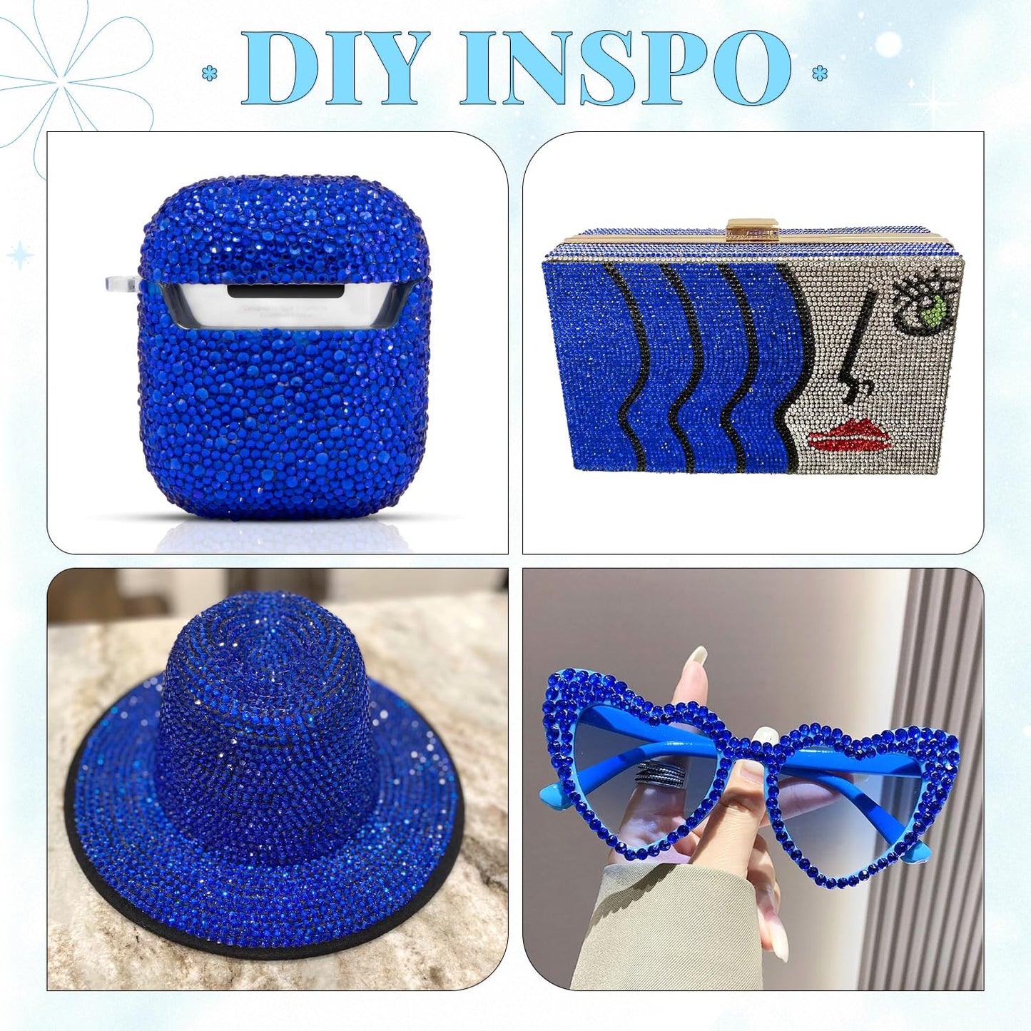 6000Pcs Resin Rhinestones for Bedazzling with 3Pcs B7000 Jewelry Glue, 1 Box Royal Blue Flatback Rhinestones for Crafting Crafts DIY, Crystals Gems for Clothing Shoes Tumblers Nail Art Makeup