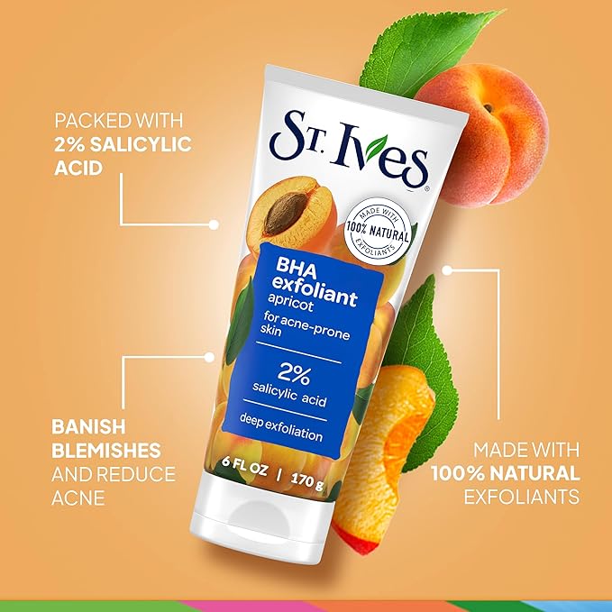 St. Ives Acne Control Apricot Face Scrub, Deep Exfoliator Skin Care, Prevents Acne for Radiant Skin, Salicylic Acid Acne Treatment Facial Scrub, Made with 100% Natural Exfoliants, 6 oz, 4 Pack