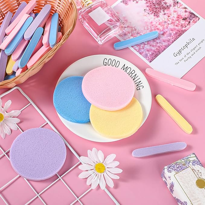 Gerrii 960 Pcs Compressed Facial Sponges Bulk, Round Face Cleansing Sponge, PVA Facial Exfoliating Pads for Estheticians Women Girls Makeup Removal, Washing Face, Beauty Mask Spa, 4 Colors