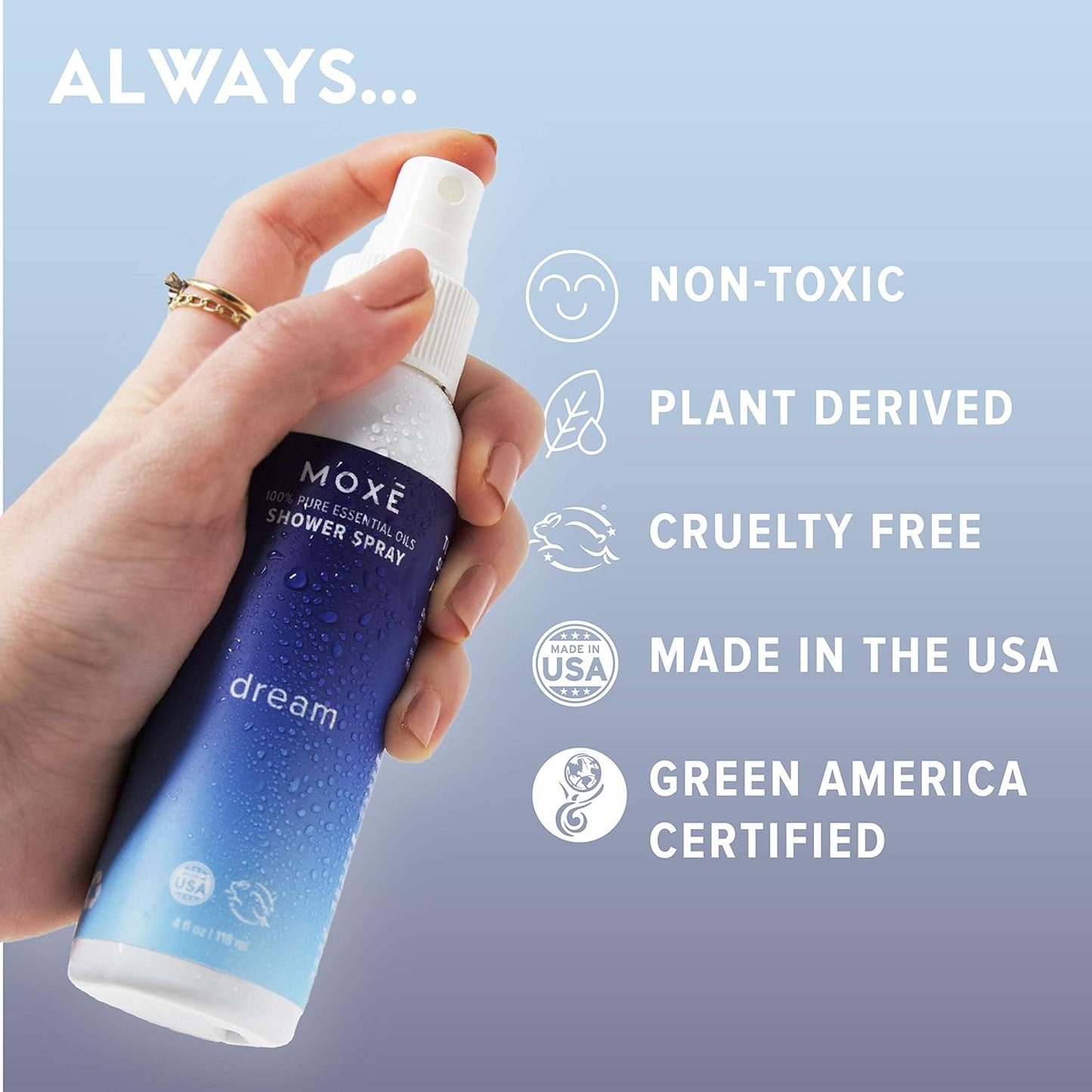 MOXĒ Dream Lavender & Chamomile Shower Mist, Spa Steam Spray, Certified Natural Essential Oils, Aromatherapy, Tension Relief, USA Made, 4 Ounces