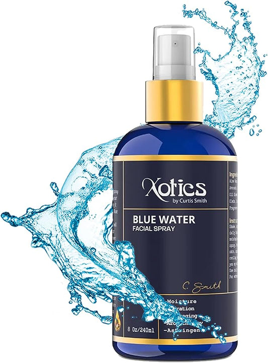 Xotics Blue Water Facial Spray - 8oz - Hydrating Face Mist with Aloe Vera - Refreshing Toner for Men & Women, Aftershave, Daily Moisturizing Splash for All Skin Types