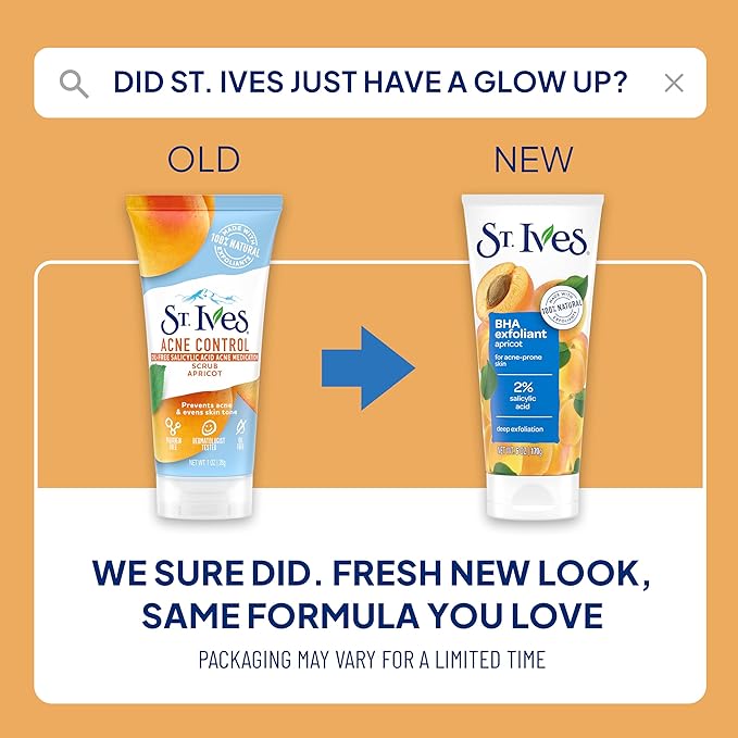 St. Ives Acne Control Apricot Face Scrub, Deep Exfoliator Skin Care, Prevents Acne for Radiant Skin, Salicylic Acid Acne Treatment Facial Scrub, Made with 100% Natural Exfoliants, 6 oz, 4 Pack