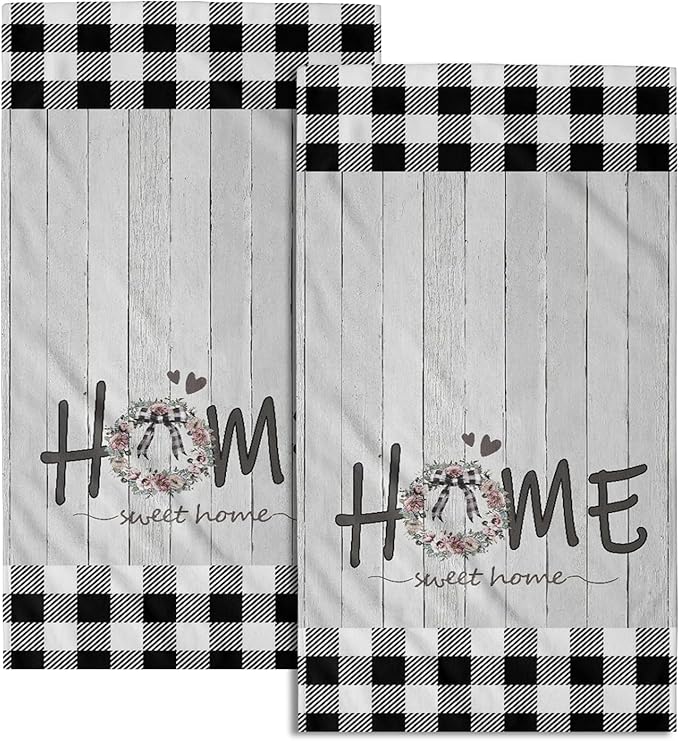 Giwawa Home Sweet Home Hand Towels Set of 2 Buffalo Check Absorbent Small Bath Towels Decorative Kitchen Guest Dish Towel for Spa Hotel