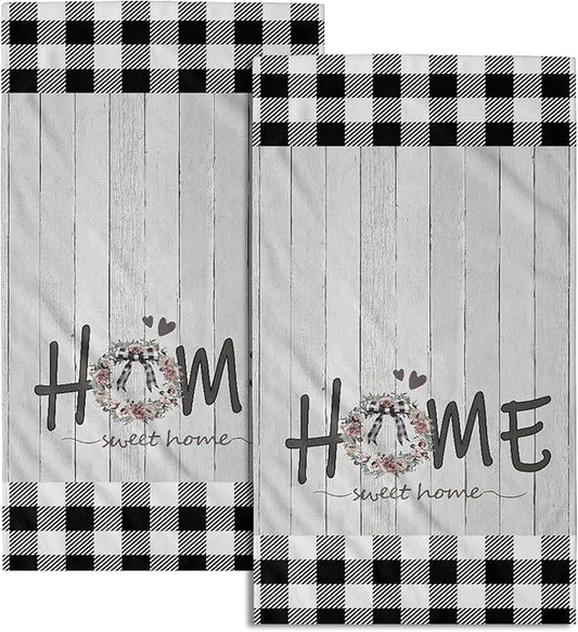 Giwawa Home Sweet Home Hand Towels Set of 2 Buffalo Check Absorbent Small Bath Towels Decorative Kitchen Guest Dish Towel for Spa Hotel