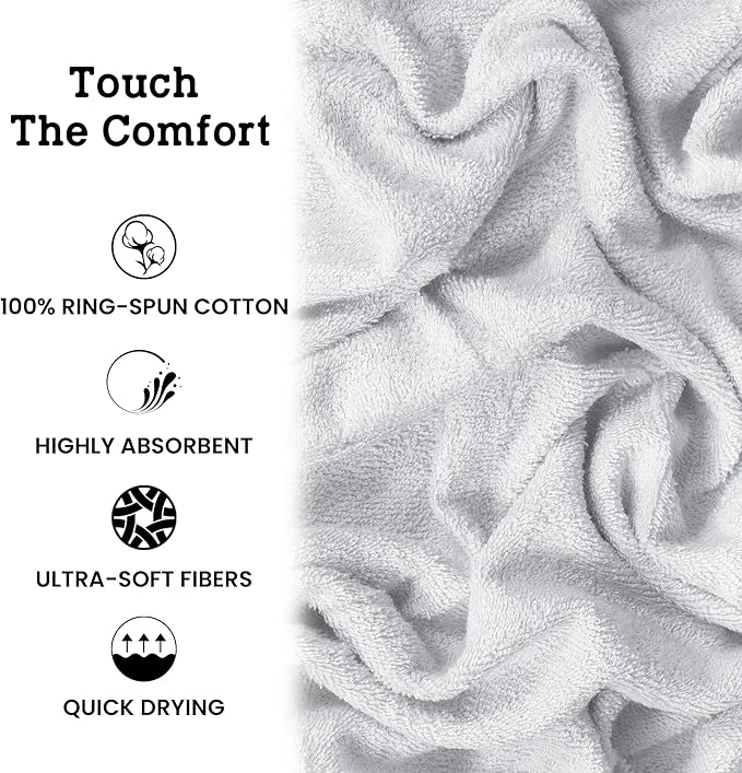 Casa Lino 100% Cotton Bath Towels Set of 4 (1 Bath Towel, 1 Hand Towel & 2 Wash Cloths) - Bathroom Towels and Washcloths Set - Complete Bathroom Set - Guest Room Essentials - (White)