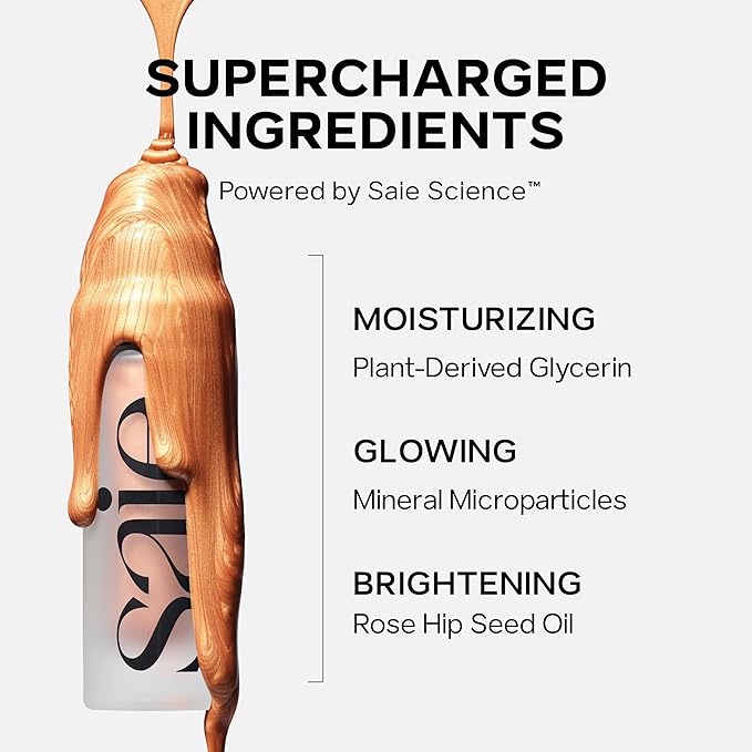 Saie Mini Glowy Super Gel Lightweight Illuminator - Luminizer + Makeup Primer for Glowing Skin - Enriched with Vitamin C + Hydrating Squalane Oil - Wear Alone or Under Makeup - Sunglow (0.5 oz)