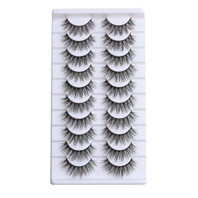 SUNWELL False Eyelashes 16mm Mink Lashes Faux Mink Lashes 8D Fluffy Strip Eye Lashes Wispy Soft Luxury Volume Fake Eyelashes 10 Pairs Pack