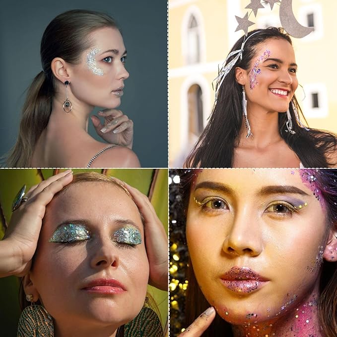 Body Glitter Gel - Halloween Costumes for Women, Sparkly Chunky Glitter Hair for Kids, Halloween Christmas Singer Concert Festival Rave Accessories (Mermaid Glitter)