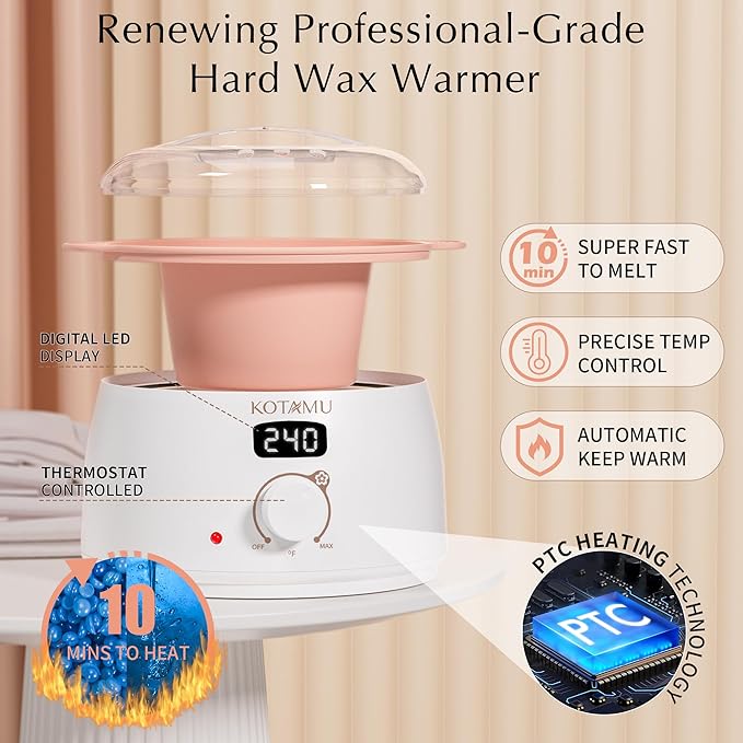 KOTAMU Waxing Kit for Women & Men, White Wax Kit for Hair Removal, Digital Waxing Pot for Thick Coarse Fine Fuzzy Hair & Sensitive Skin, Wax Warmer for Home Salon Use