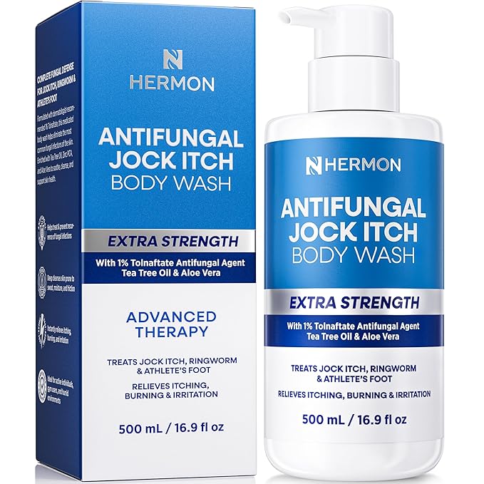 Hermon Antifungal Body Wash for Jock Itch: Tea Tree oil Body Wash for Jock Itch, Ringworm, Back Acne, Athlete's Foot, Tinea - Medicated Soap for Men and Women