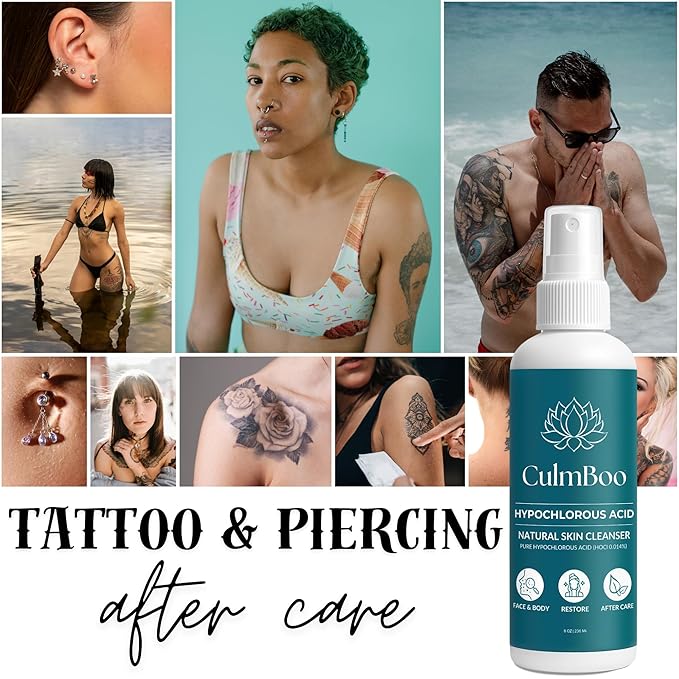 Hypochlorous Acid Spray for Face & Skin - HOCl, Acne Prone Skin, Eczema, Natural Tattoo Aftercare, Piercing Aftercare Spray, Eye Lash Cleanser, Face Mist Toner, Wound Care Cleanser, 8 Fl Oz