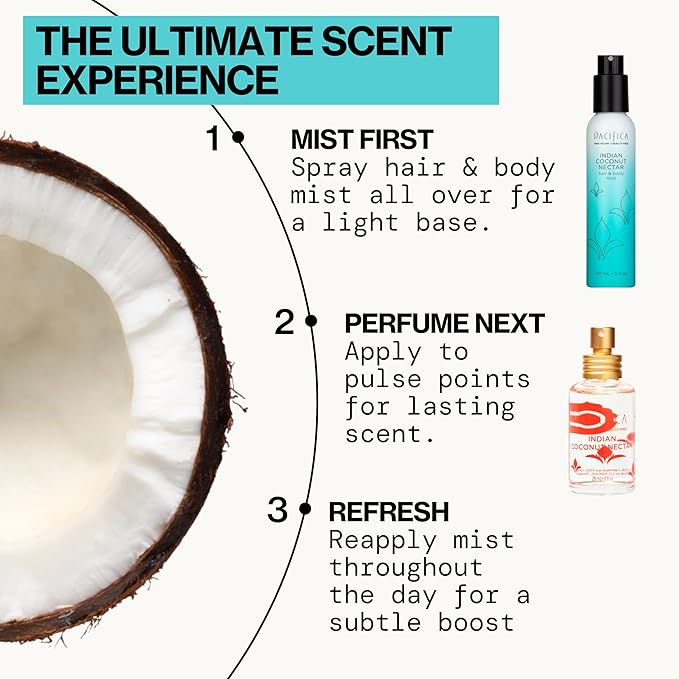 Pacifica Indian Coconut Nectar Perfume Spray – Tropical Vanilla & Coconut Fragrance, Layerable Beachy Perfume for Women, Clean, Non-Toxic, Vegan & Cruelty-Free Formula, All-Day Long Lasting