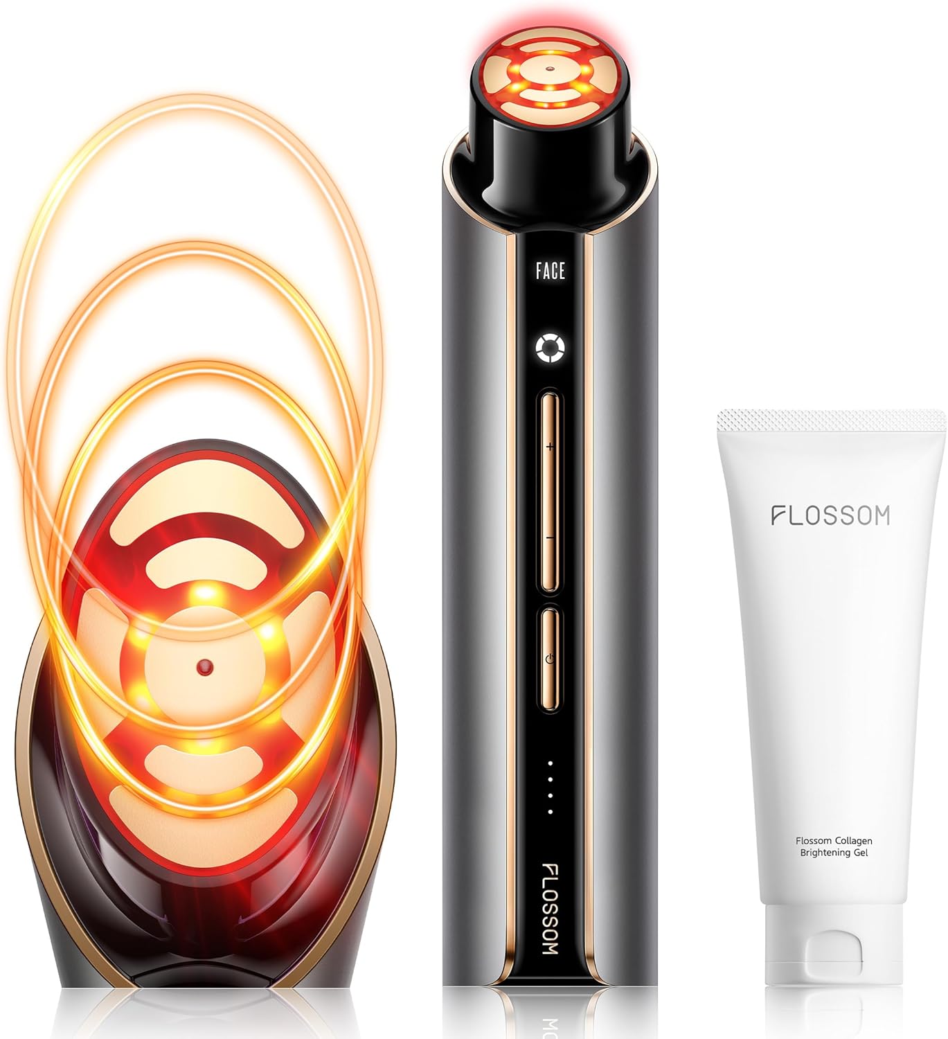 FLOSSOM Facial Toning Device, 3-in-1 Beauty Massager, 5 Intensity Levels Adjustable, Face + Eye 2 Modes for Skin Firming, Smoothing and Absorption Boosting