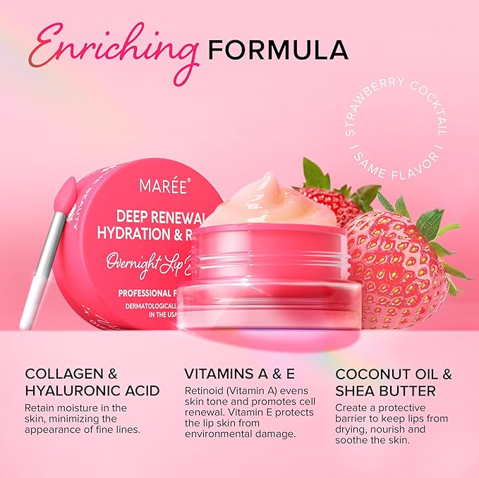 MAREE Lip Mask Overnight 2 Pack - Lip Moisturizer For Very Dry Lips - Hydrating Lip Butter Balm with Hyaluronic Acid & Collagen - Overnight Lip Treatment - Lip Sleeping Mask Repair