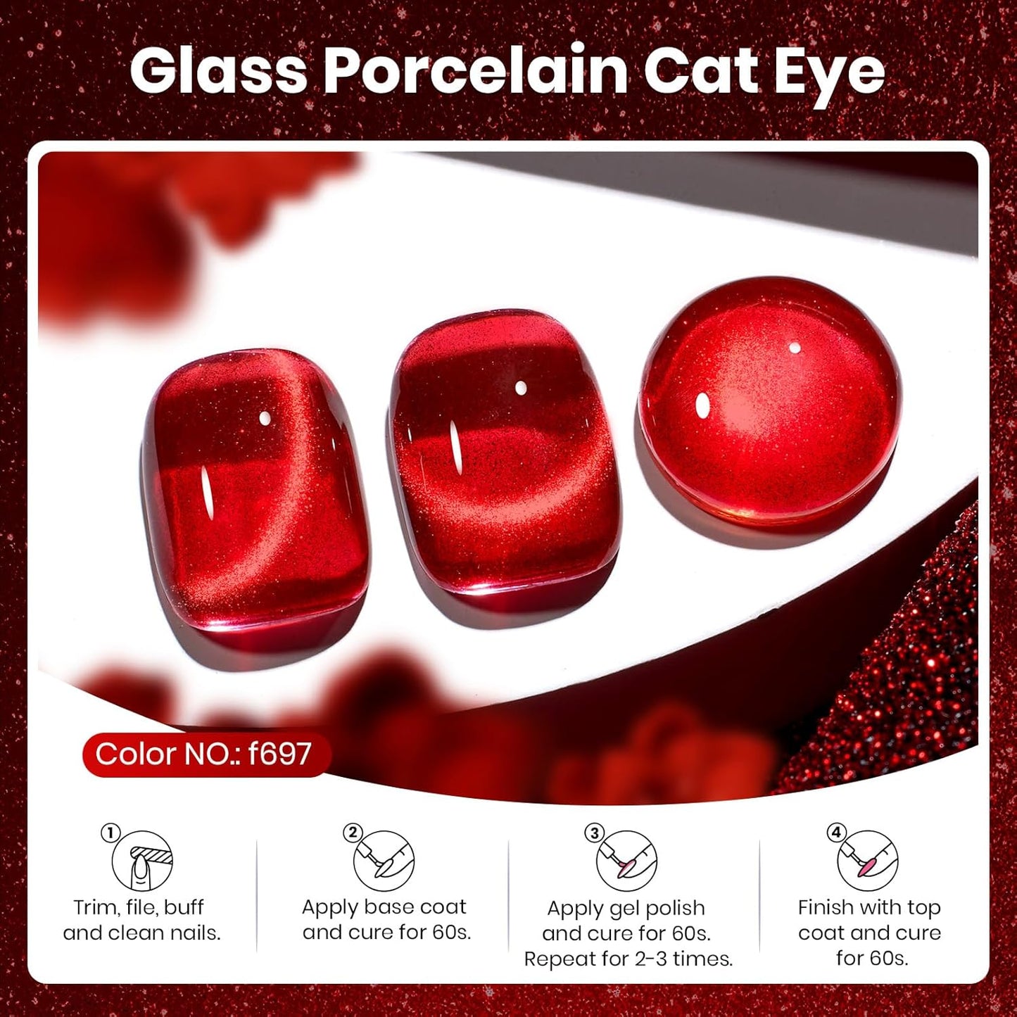 beetles Gel Polish Ruby Red Cat Eye Gel Nail Polish - 15ML Red Glitter Gel Polish Fall Nail Gel Magnetic Shimmer Effect Soak Off UV French Nail Art Design Salon DIY Manicure Gifts for Wome