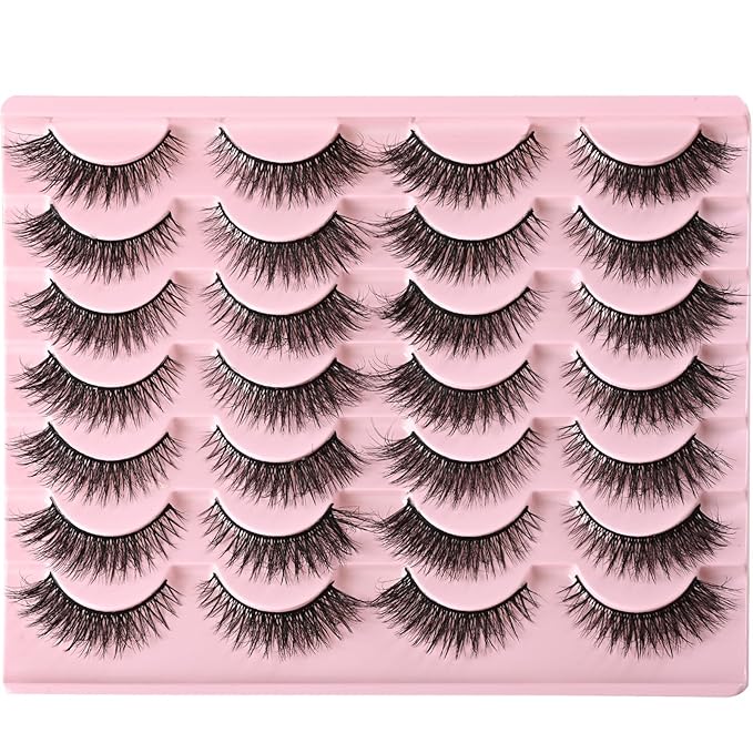 FARRED Cat Eye Lashes Short Natural Eyelashes Fluffy Wispy Lashes 14 Pairs False Lash Wispy Volume Fake Eyelash Faux Mink Strip Lashes Pack for Daily Makeup (F13 | 7-14 mm)