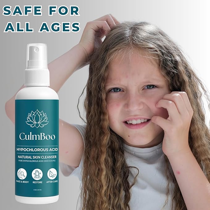 Hypochlorous Acid Spray for Face & Skin - HOCl, Acne Prone Skin, Eczema, Natural Tattoo Aftercare, Piercing Aftercare Spray, Eye Lash Cleanser, Face Mist Toner, Wound Care Cleanser, 8 Fl Oz