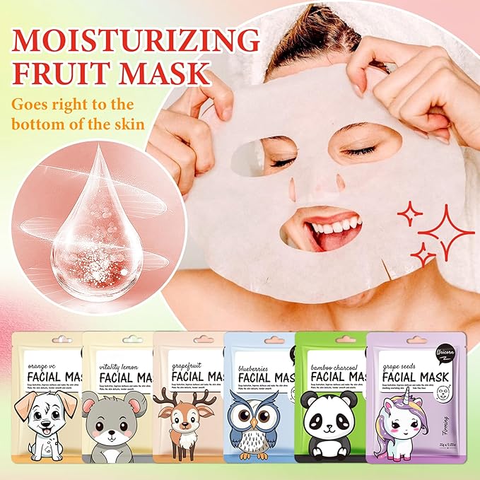 12 Pack Variety Facial Sheet Masks Skin Care Set, Hydrating Bulk Sheet Face Masks Skincare Gifts Set for Women Men, Long Lasting Moisturizing Face Mask Skincare for All Skin Type（11)