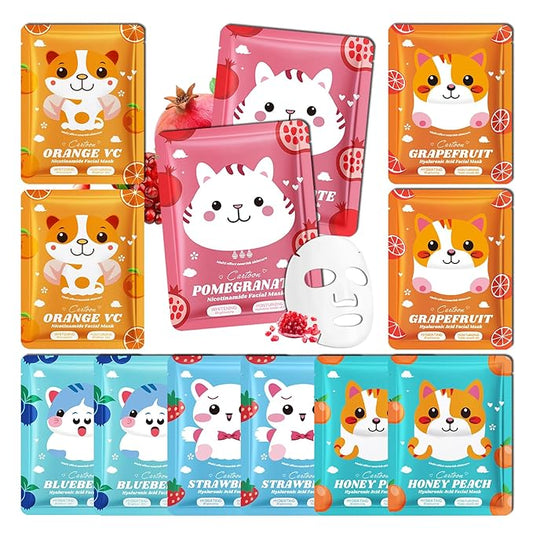 12 Pack Variety Facial Sheet Masks Skin Care Set, Hydrating Bulk Sheet Face Masks Skincare Gifts Set for Women Men, Long Lasting Moisturizing Face Mask Skincare for All Skin Type（09)
