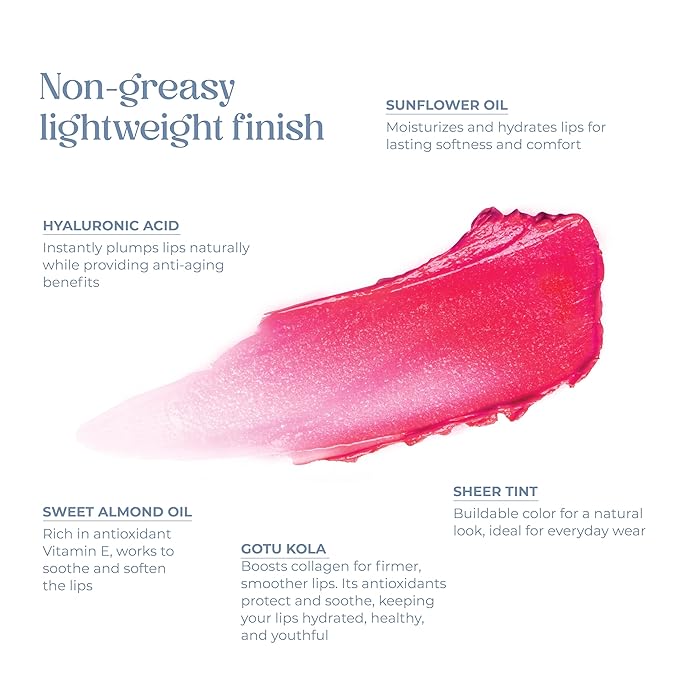 Tinted Lip Balm. Moisturizing Sheer, Buildable Lip Color with Hyaluronic Acid, Vitamin E and Rich Oil, Perfect Revitalizer for Chapped Lips. Beauty Plumper Moisturizer 0.21oz - Rosy Bloom