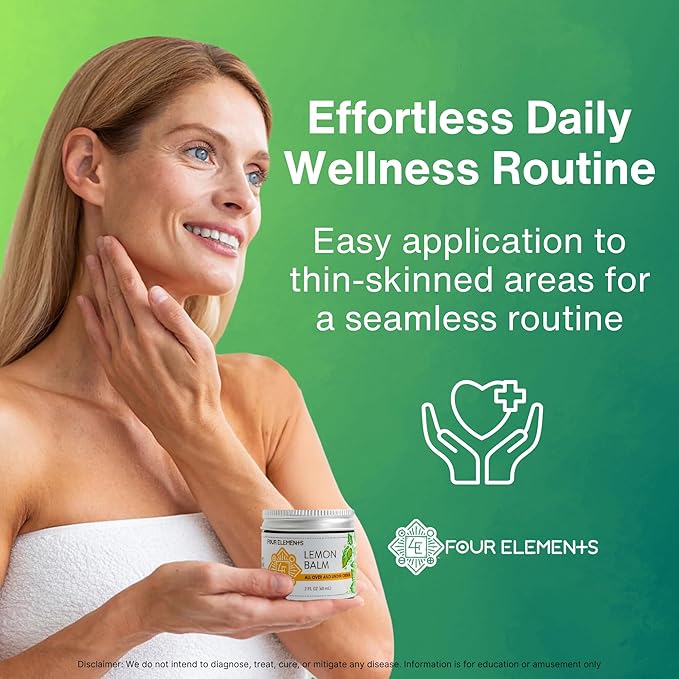 Four Elements Lemon Balm Face Moisturizer Cream - 2 Oz | Herbal Face Cream with Organic Lemon Balm, Chamomile, Shea Butter & Vitamin E | Body Hydrating Moisturizer Beauty Essential