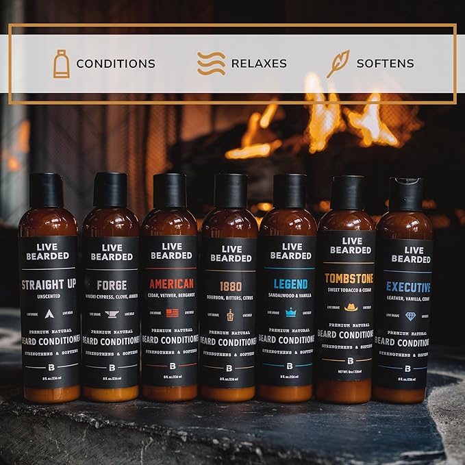 Live Bearded Beard Conditioner, 8 fl oz - Strengthens and Softens Facial Hair - Made in the USA - All-Natural Ingredients with Biotin, Caffeine | American Scent - Cedar, Vetiver, Bergamot