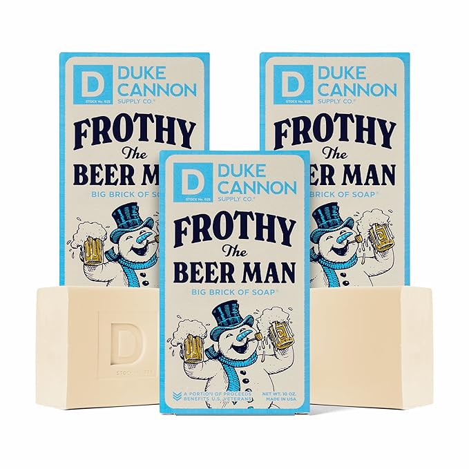 Duke Cannon Supply Co. Big Brick of Soap Bar for Men Holiday Edition - Frothy the Beer Man (Woodsy Sandalwood Scent), 10 oz. (3 Pack)