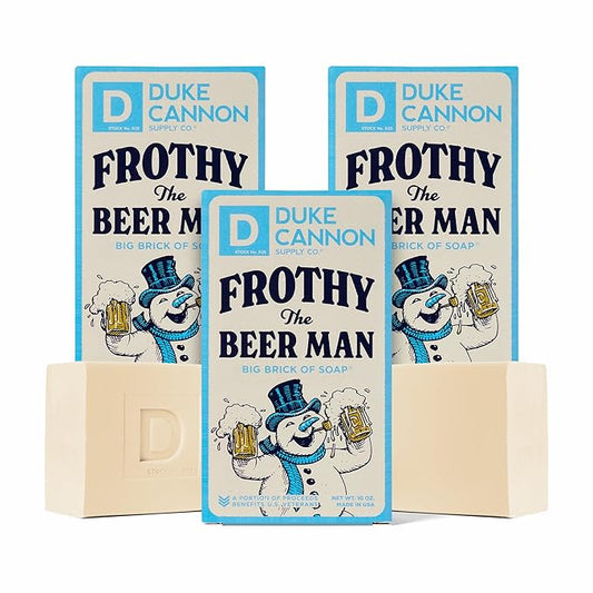 Duke Cannon Supply Co. Big Brick of Soap Bar for Men Holiday Edition - Frothy the Beer Man (Woodsy Sandalwood Scent), 10 oz. (3 Pack)