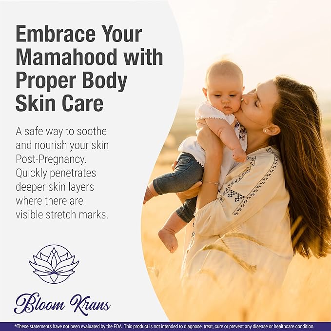 Bloom Krans Stretch Mark Cream for Pregnancy – Moisturizing Stretch Mark Remover Prevention Cream for the Pregnant Belly - Postpartum Lotion Essentials