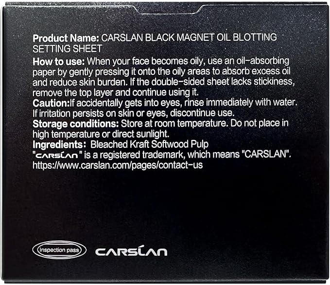 CARSLAN Makeup Blotting Paper with Powder, Black Magnet Blotting Sheets for Oily & Combination Skin, Portable Compact with Puff & Mirror, Keeps Makeup Fresh All Day, 450 Sheets + 8 Refill Pads