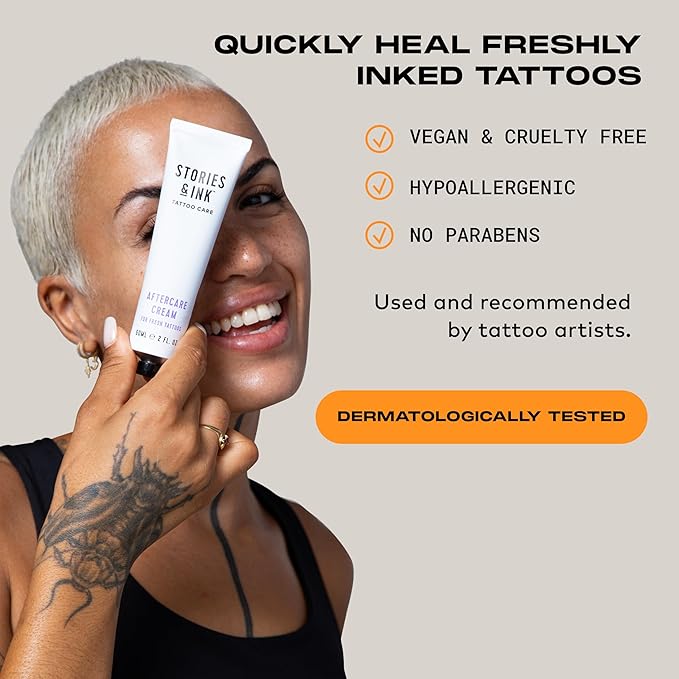 Stories & Ink Tattoo Care | AFTERCARE CREAM for fresh tattoos - Soothes Freshly Tattooed Skin, Visibly Calms Itchy or Irritated Skin, Fragrance-Free, Vegan & Cruelty-Free, 60 mL / 2 Fl Oz