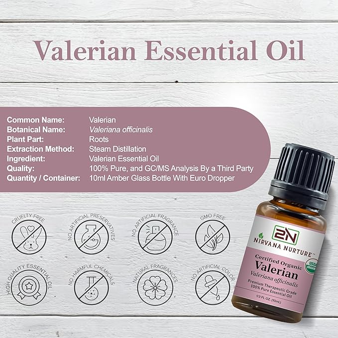 Valerian Essential Oil USDA Certified Organic 100% Pure Premium Therapeutic Grade, Undiluted - Aromatherapy Diffuser for Calm and Relaxation, Skin Care, Hair Care