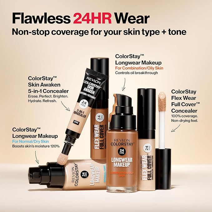 Revlon ColorStay Flex Wear, Full Cover Non-Creasing Concealer, Infused with Hyaluronic Acid & Vitamin E, Flexible Longwear, 010 Vanilla, 0.34 Fl Oz